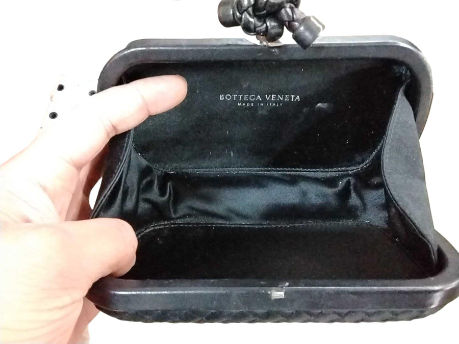 Bottega Veneta Box Knot Clutch Intrecciato Saitin Small Black Purse / Handbag