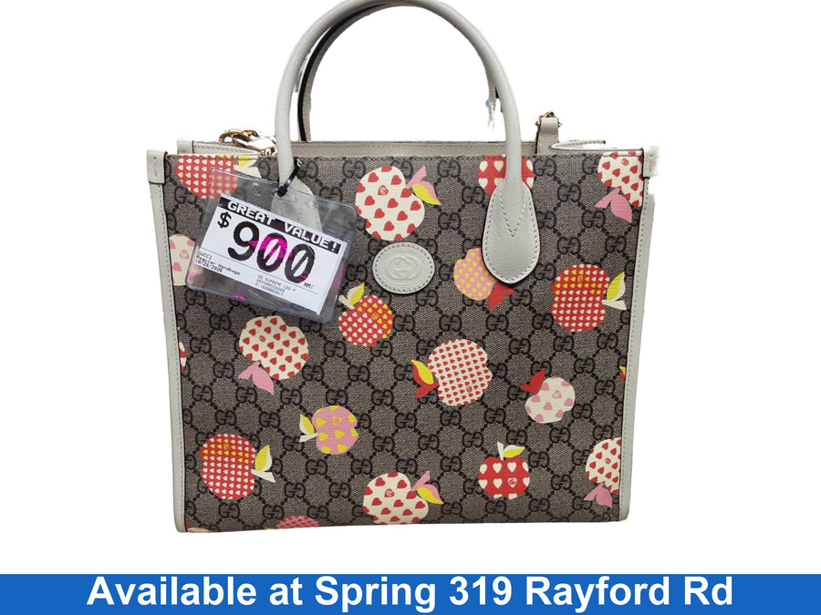 Gucci Gg Supreme Les Pommes Medium Tote Beige / Tan Purse / Handbag