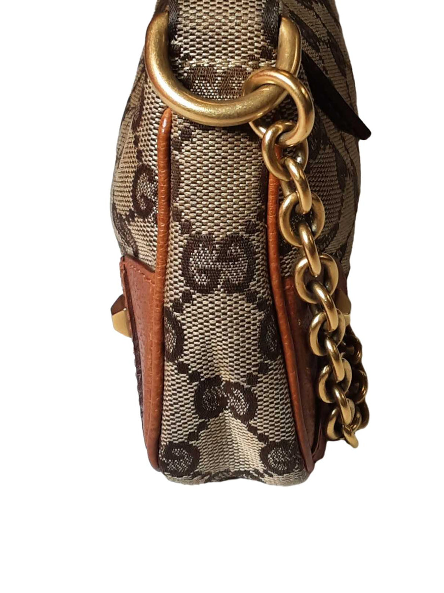 Gucci 120940 Studded Canvas Pochette Brown Purse / Handbag