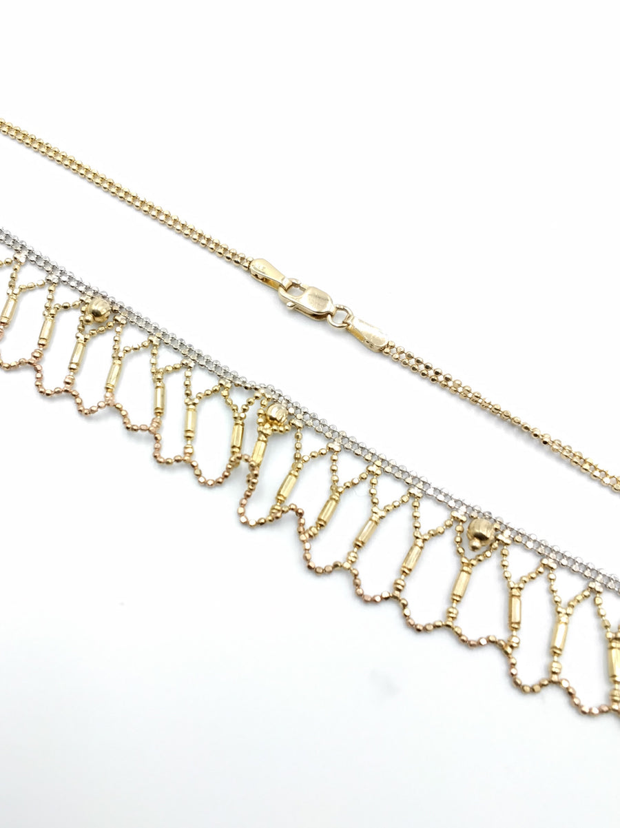 Bead Chain - Tricolor Gold 14k (.585) 8.2 grams 18 inch