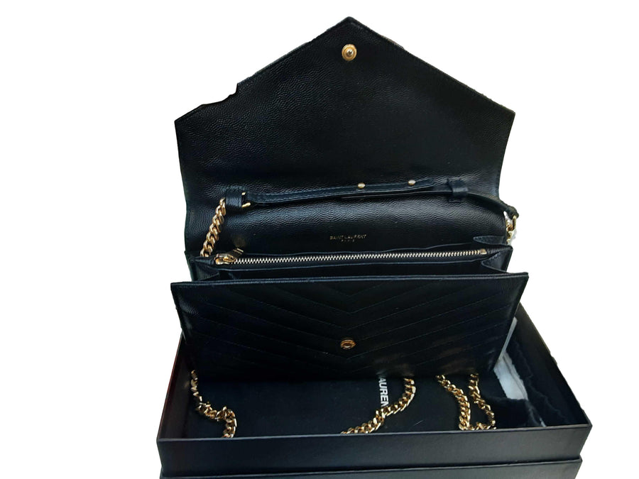 Yves Saint Laurent Cassandre Envelope Chain Wallet Black Purse / Handbag