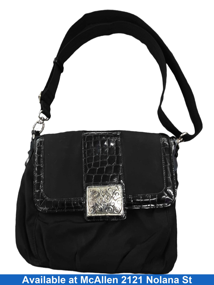 Brighton Crossbody W Silver And Swirls Black Purse / Handbag