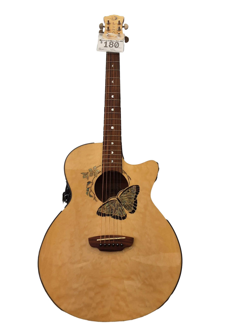 Luna Fau Btfly Brown Acoustic / Electric Classic Guitar