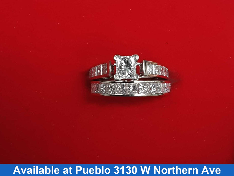 Ring - Wedding Set - White Gold 14k (.585) 4.4 grams Size 3.5