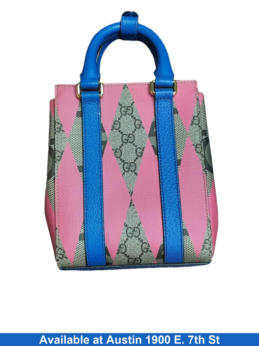 Gucci Gg Supreme Monogram Rhombus Web Mini Tote Pink Purse / Handbag