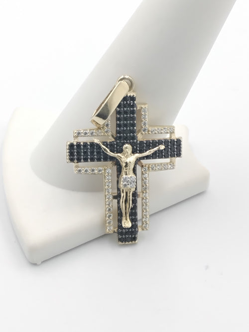 Crucifix Necklace Pendant Cubic Zirconia- Yellow Gold 10k (.417) 3.1 Grams