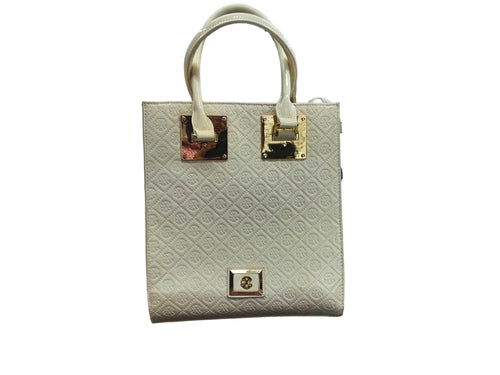 Christian Lacroix Scarlett Patent Faux Leather Tote Beige / Tan Purse / Handbag