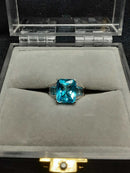 Women's Ring - 14k White Gold Ring With Large Blue Stone