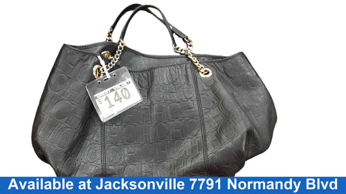 Carolina Herrera Monogram Embossed Hobo Black Purse / Handbag