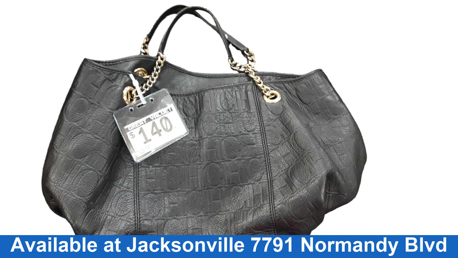 Carolina Herrera Monogram Embossed Hobo Black Purse / Handbag