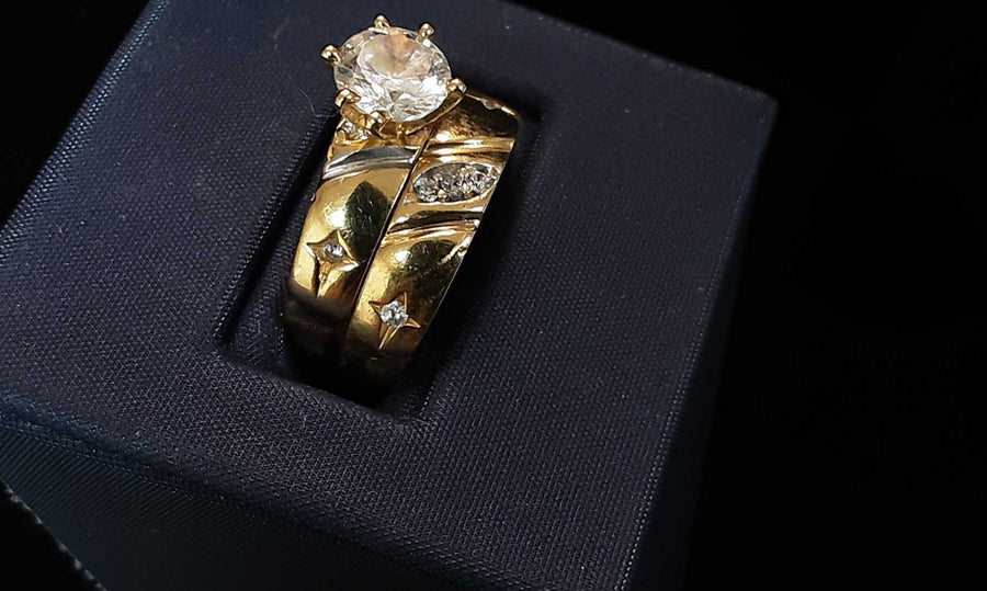 Ring - Engagement Set - Yellow Gold 14k (.585) 5 grams Size 9.5