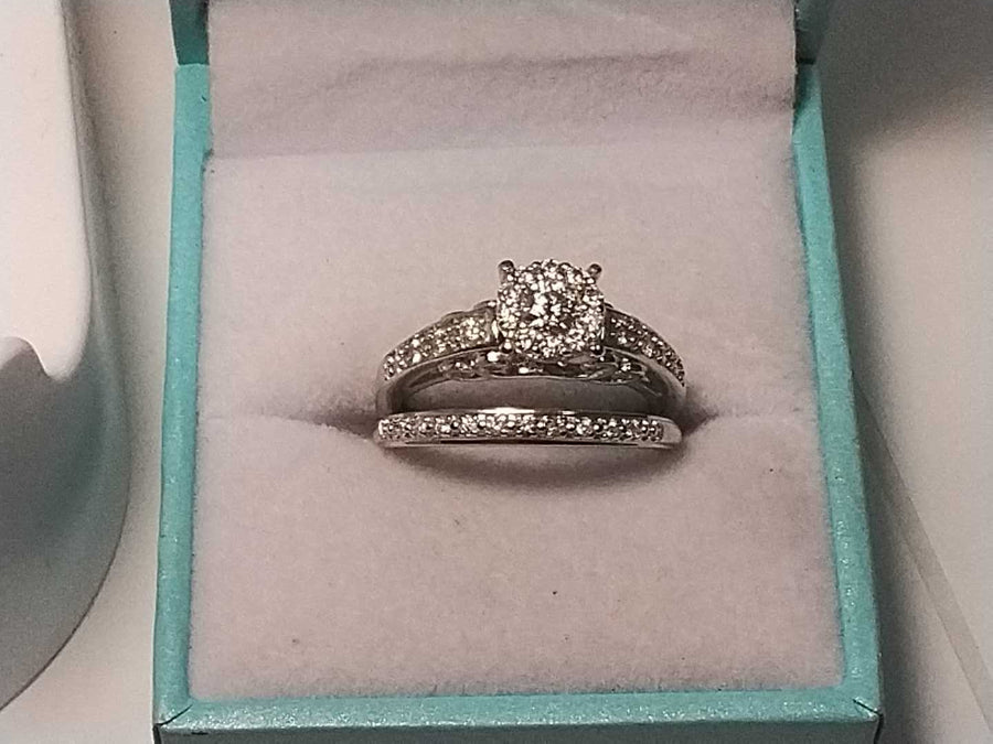 Ring - Wedding Set - White Gold 14k (.585) 5.5 grams Size 6.5