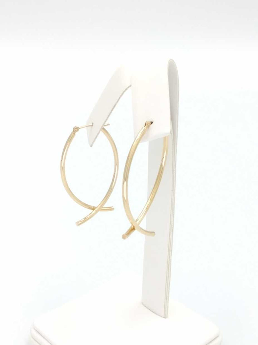 Yellow 14k Gold Crossed Hoop Drop Earrings  (.585) 1.6 grams
