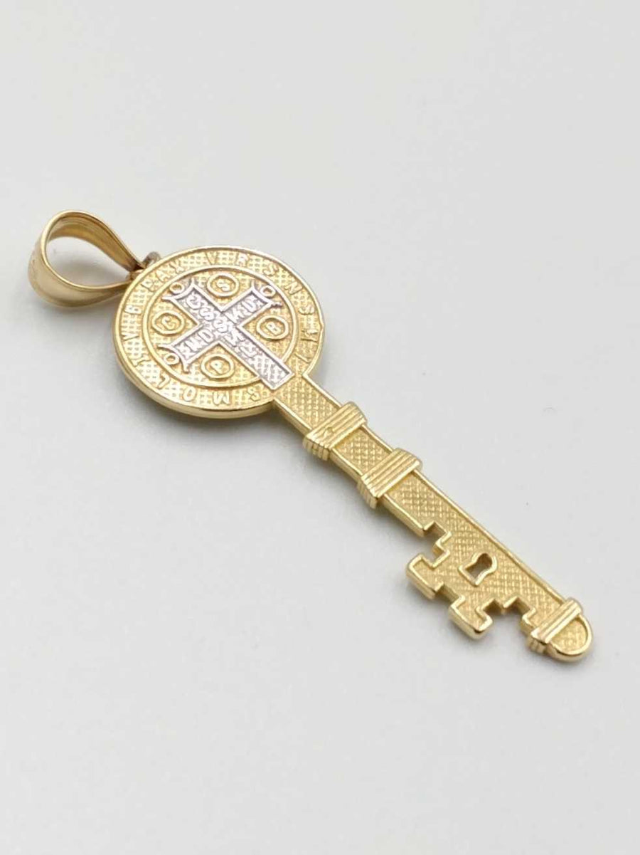 Saint Benedict Religious Key Pendant Charm Yellow Gold 14k (.585) 2.8 grams
