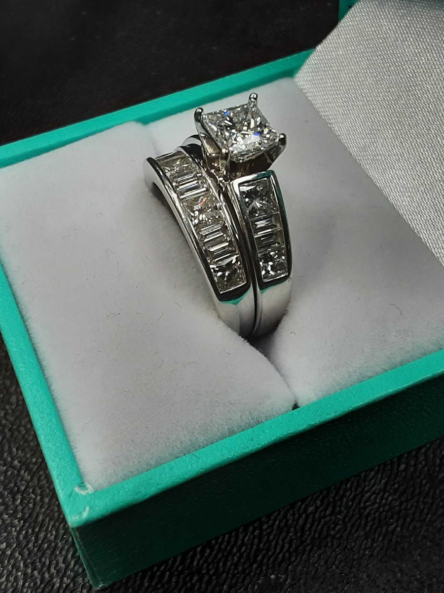 Ring - Engagement Set - White Gold 14k (.585) 9.1 grams Size 6.5