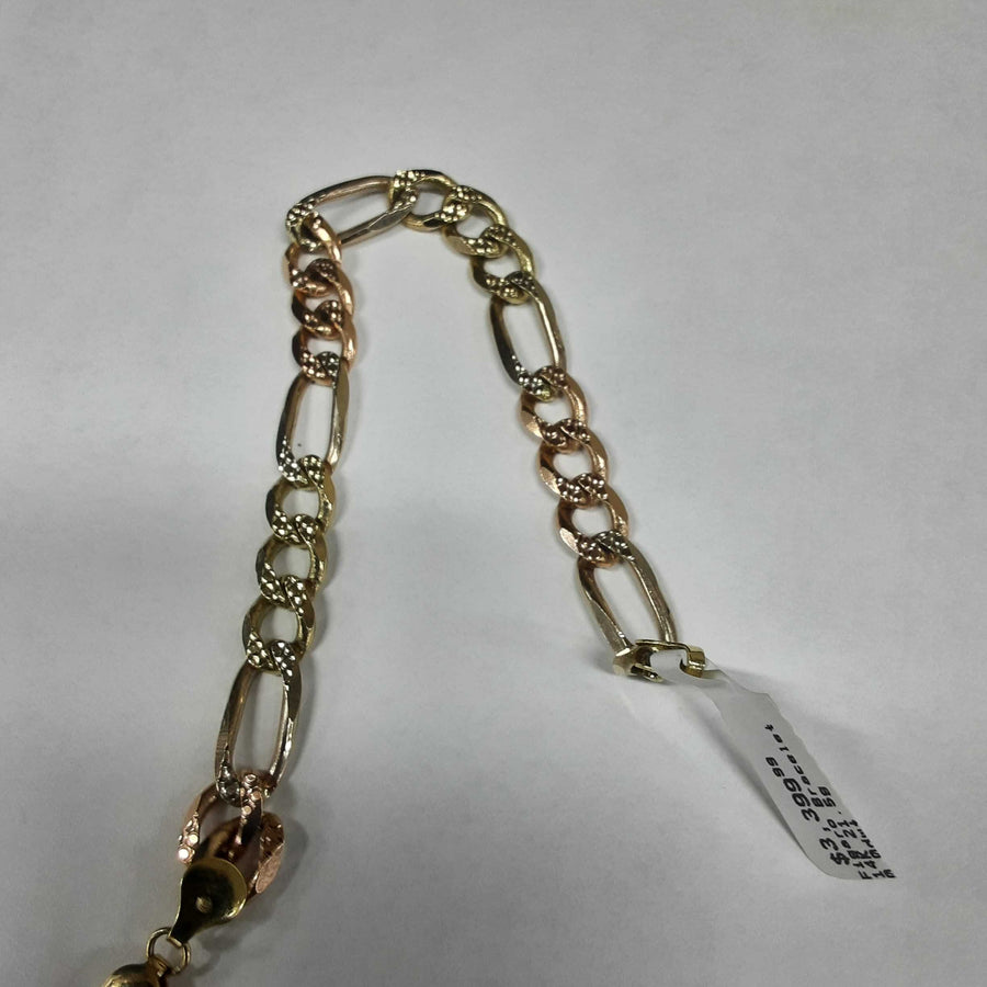 Figaro Bracelet - Tricolor Gold 14k (.585) 21.5 grams 8 inch