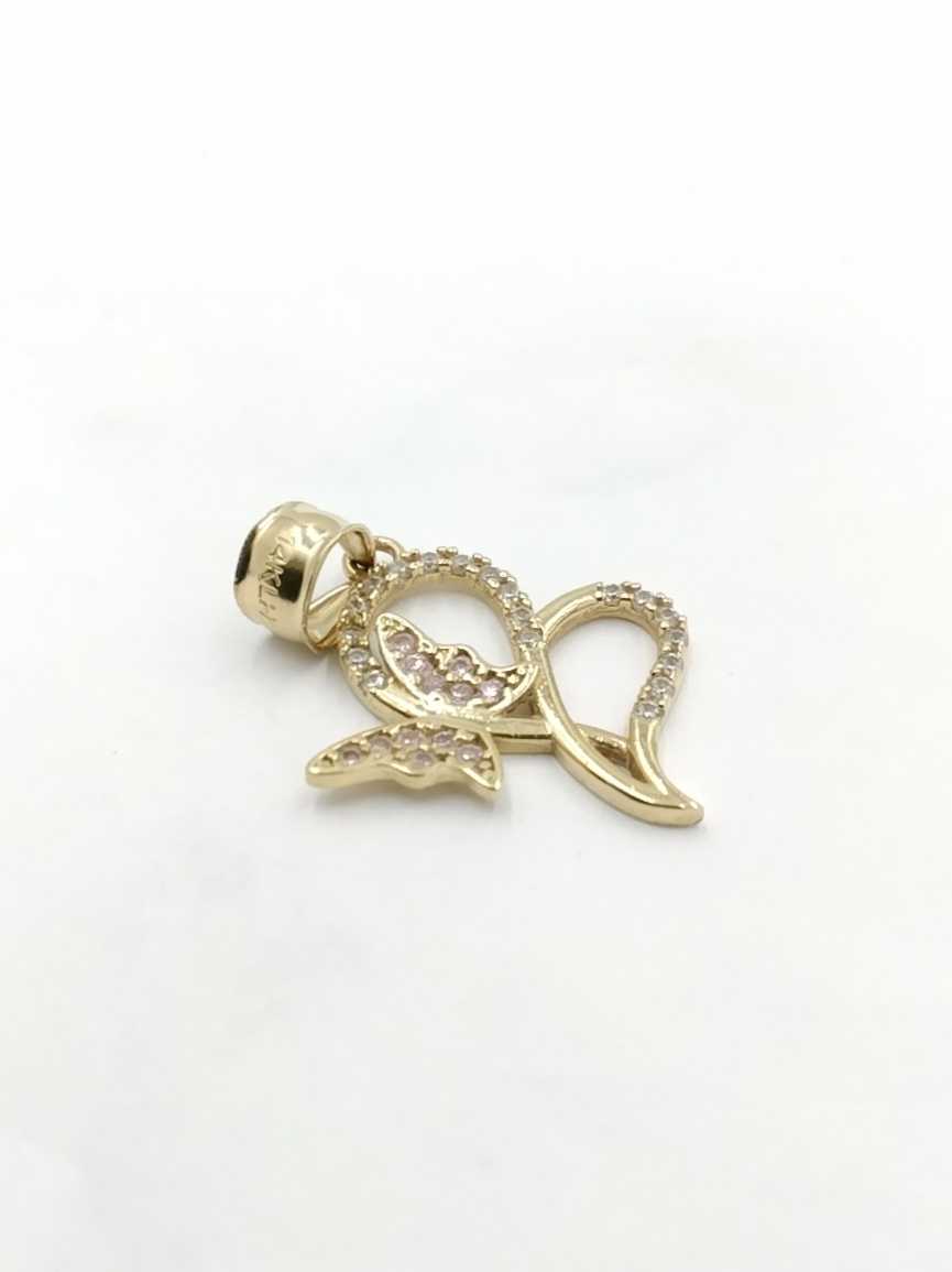 Yellow 10k Gold Butterfly Pendant Pink And White Stones (.417) 2.1 Grams