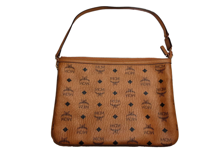Mcm Medium Visetos Original Leather Pouch Brown Purse / Handbag