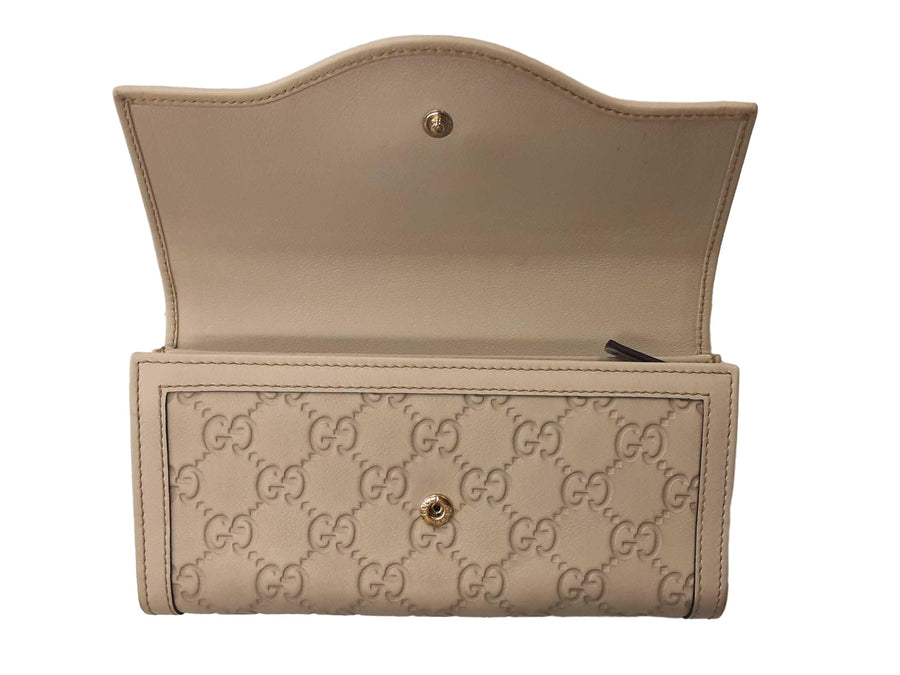 Gucci Embossed Gg Interlocking G Sukey Beige / Tan Wallet