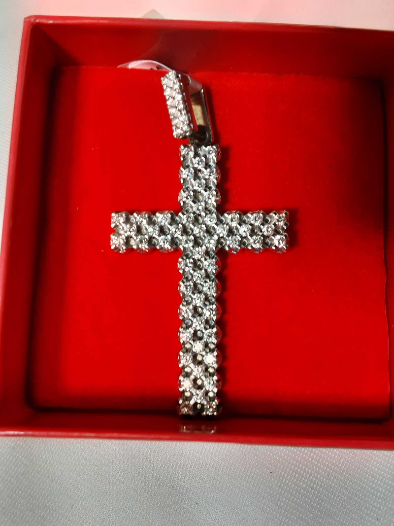 10k White Gold Diamond Cross Pendant